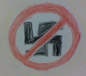 Målad symbol för att stoppa rasismen.