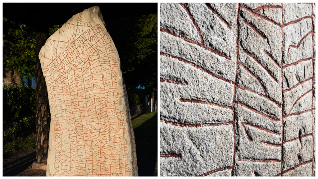 Collage på runstenen som heter Rökstenen