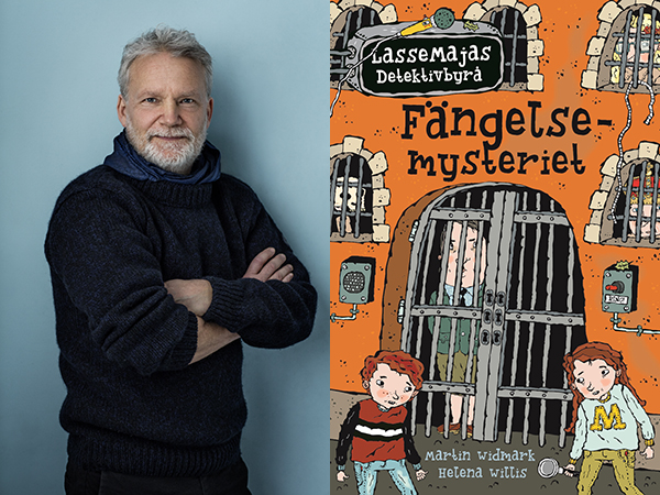 Martin Widmark samt omslaget till boken Fängelsemysteriet.
