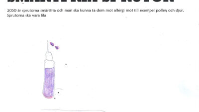 En teckning föreställande en smärtfri spruta.