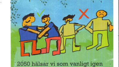 Teckning av personer som hälsar som vanligt.